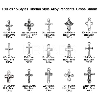 150Pcs 15 Styles Tibetan Style Alloy Pendants TIBEP-CJ0002-22-1