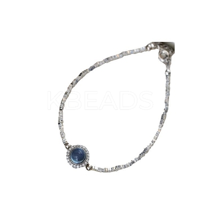 925 Sterling Silver Pave Natural Aquamarine Beaded Bracelets for Women UM2685-1-1