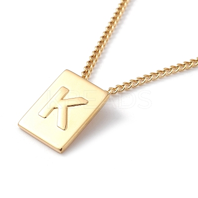 Stainless Steel Initial Letter Rectangle Pendant Necklace for Men Women NJEW-E090-01G-11-1