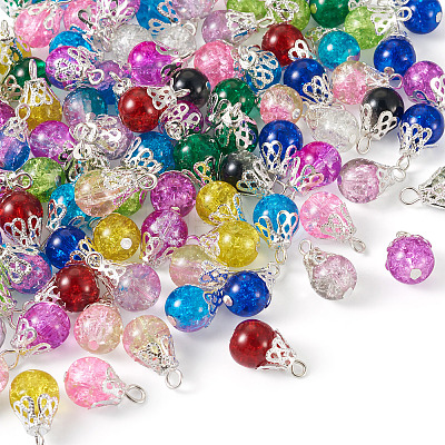 120Pcs 15 Colors Spray Painted Crackle Glass Pendants FIND-KS0001-29-1