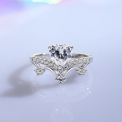 Rhodium Plated 925 Sterling Silver Micro Pave Cubic Zirconia Finger Rings for Women WG9CD14-03-1