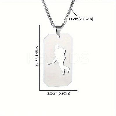 304 Stainless Steel Hollow Cut Hockey Player Pendant Necklaces FS-WGFDD7E-01-1