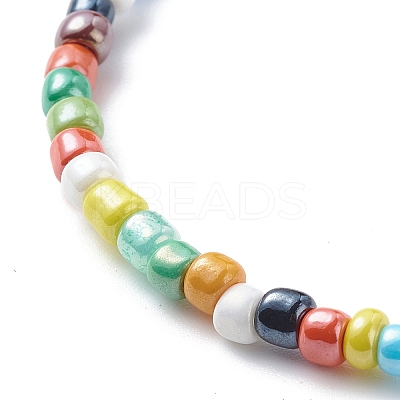 Natural Shell Flower with Evil Eye & Glass Seed Beaded Necklace Stretch Bracelet SJEW-JS01248-1