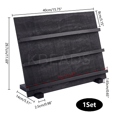3-Tier Wooden Slant Back Jewelry Display Card Stands ODIS-WH0038-79A-02-1