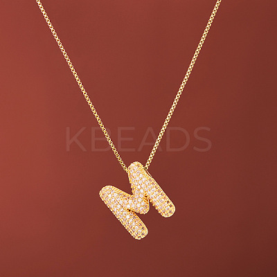 Brass Micro Pave Clear Cubic Zirconia Initial Pendant Necklaces for Women FS-WGDC51D-13-1