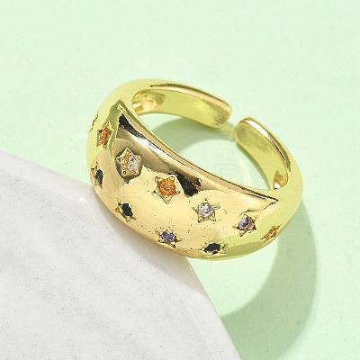 Brass Micro Pave Cubic Zirconia Adjustable Cuff Rings RJEW-V009-08G-1