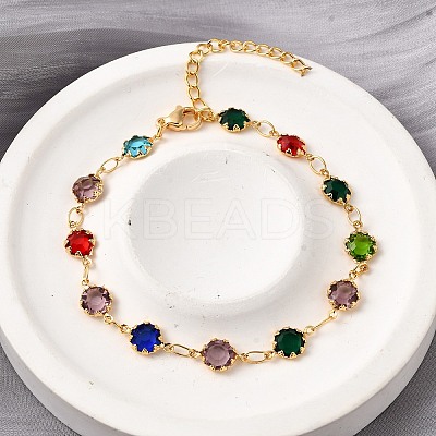 304 Stainless Steel Glass Link Chain Bracelets for Women BJEW-V010-01G-1