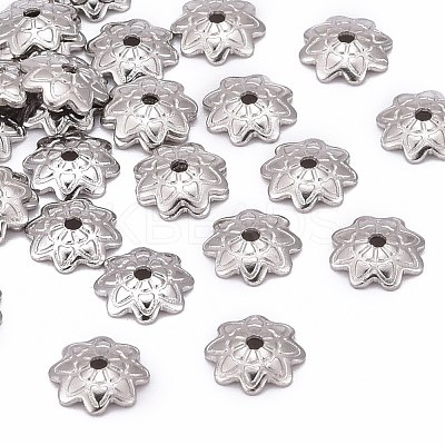 Tarnish Resistant 304 Stainless Steel 8-Petal Flower Bead Caps X-STAS-J011-03-1