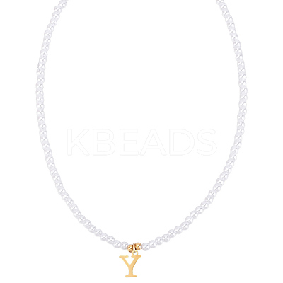 Imitation Pearl with Stainless Steel Pendants Necklaces NJEW-LP0001-51Y-G-1