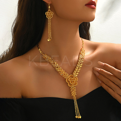 Elegant Alloy Hollow Flower Tassel Earrings & Necklaces for Women IS9809-1