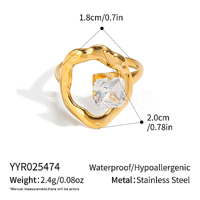 Irregular 304 Stainless Steel Cubic Zirconia Cuff Open Rings for Women RA2180-3-1
