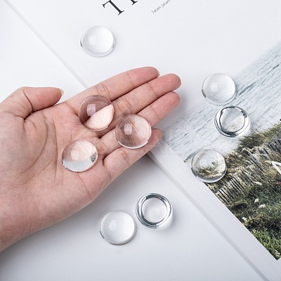 Transparent Half Round Glass Cabochons X-GGLA-R027-25mm-1