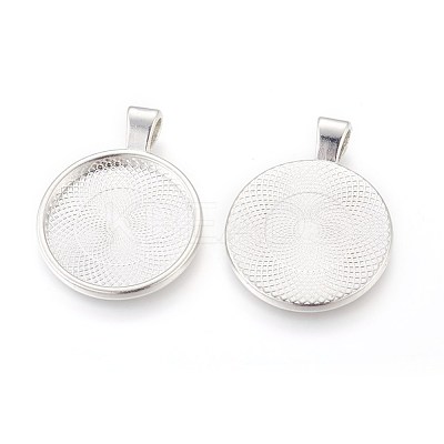 Flat Round Alloy Pendant Cabochon Settings PALLOY-A15654-S-1