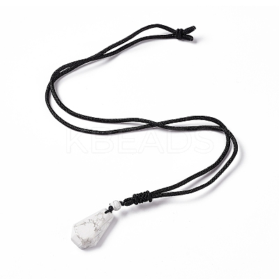 Natural Howlite Hexagon Pendant Necklace with Nylon Cord NJEW-G094-A09-1