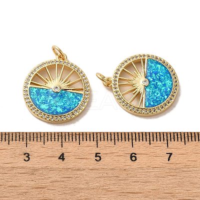 Brass Micro Pave Cubic Zirconia with Synthetic Opal Pendants KK-D096-16G-1