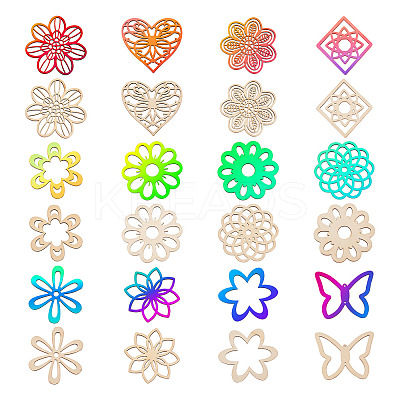 24pcs 12 Styles Unfinished Natural Poplar Wood Filigree Joiners Links WOOD-TA0001-81-1