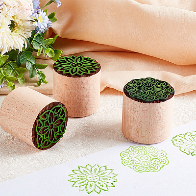 3Pcs 3 Styles Round Wooden Traditional Chinese Moon Cake Stamps AJEW-OC0004-19B-1