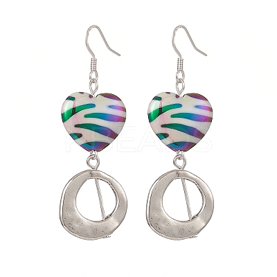 3 Pair 3 Style Heart & Trapezoid & Flat Round Acrylic Dangle Earrings EJEW-JE05204-1