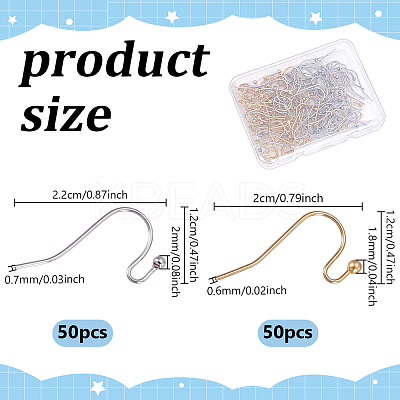 100Pcs 2 Style 316 Surgical & 304 Stainless Steel Earring Hooks STAS-UN0054-50-1