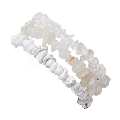 3Pcs Natural Quartz Crystal & Synthetic White Howlite & Natural White Moonstone Chip Beaded Stretch Bracelet Sets BJEW-JB10857-1