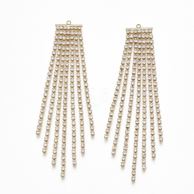 Brass Cubic Zirconia Big Chain Tassel Pendants KK-S348-240G-1