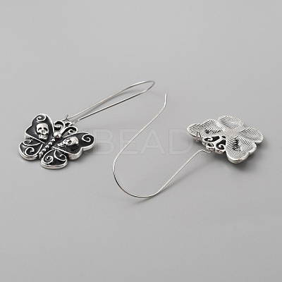 Enamel Butterfly with Skull Hoop Earrings EJEW-WH0017-43AS-A-1