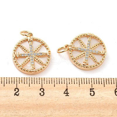 Brass Micro Pave Clear Cubic Zirconia Flat Round Pendants KK-Q806-03G-1