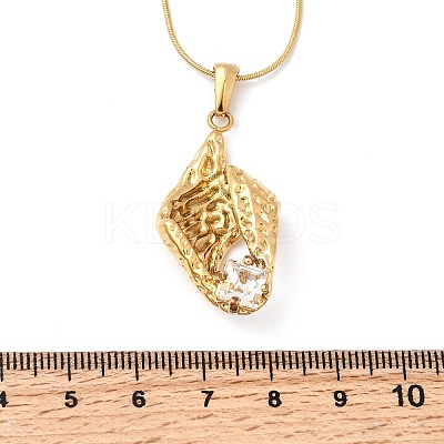304 Stainless Steel with Clear Glass Leaf Pendant Necklaces NJEW-G184-06G-1
