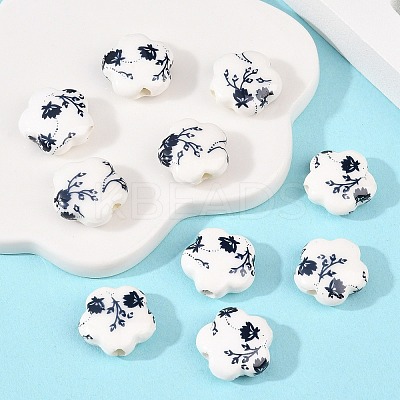 Floral Printed Porcelain Beads PORC-Q166-1-1