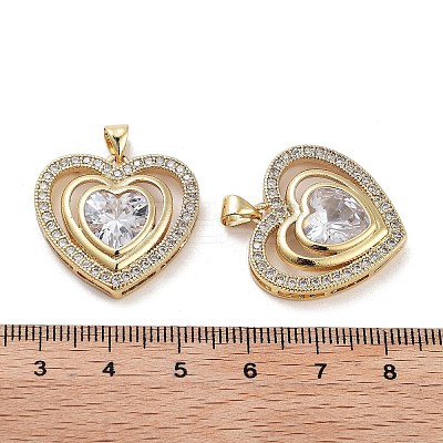 Rack Plating Brass Micro Pave Clear Cubic Zirconia Pendants KK-Z064-07G-1