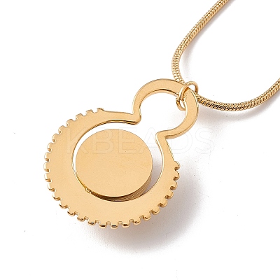 Natural Quartz Flat Round Pendant Necklace with 304 Stainless Steel Snake Chain NJEW-K244-02G-1