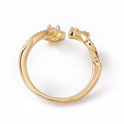 Clear Cubic Zircon Flat Teardrop & Square Open Cuff Ring RJEW-B043-10-1