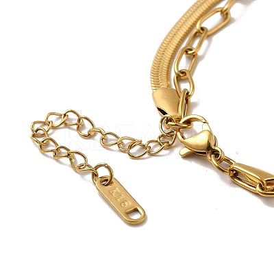 304 Stainless Steel Paperclip & Herringbone Chains Double Layer Necklace for Men Women NJEW-E046-01G-1
