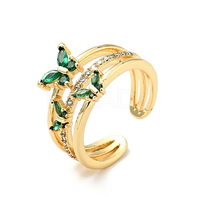 Cubic Zirconia Butterfly Open Cuff Ring RJEW-E046-18G-1