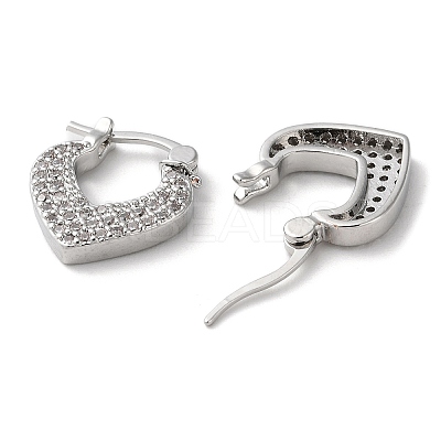 Brass with Cubic Zirconia Heart Hoop Earrings EJEW-K247-07P-1