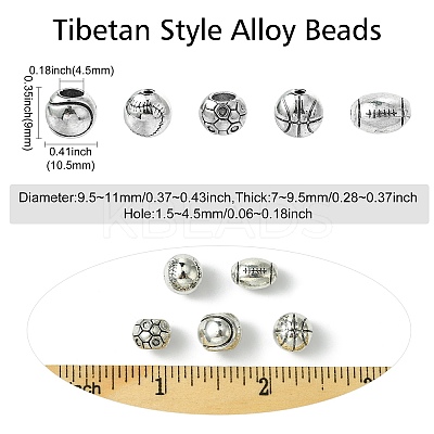 50Pcs 5 Styles Tibetan Style Alloy Beads FIND-CJ0003-62-1
