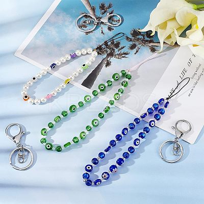 3Pcs 3 Style Glass Pearl & Lampwork & Glass Seed Beads Mobile Straps KEYC-OC0001-19-1