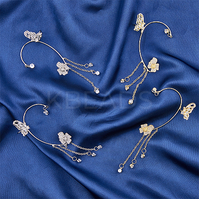 2 Pairs 2 Colors Crystal Rhinestone Butterfly Cuff Earrings EJEW-HY0001-01-1
