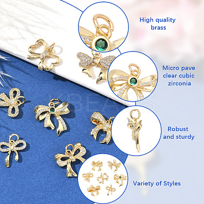 14Pcs 7 Styles Brass Micro Pave Cubic Zirconia Pendants KK-BBC0020-29-1