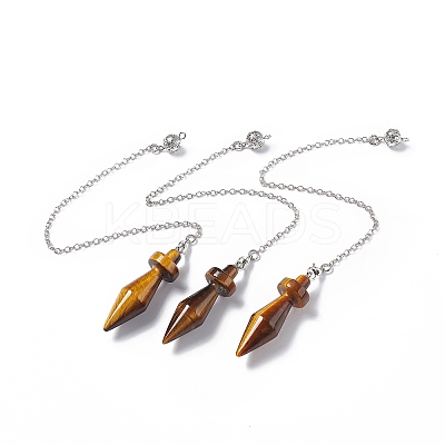 Natural Tiger Eye Pointed Dowsing Pendulums AJEW-B020-05P-02-1