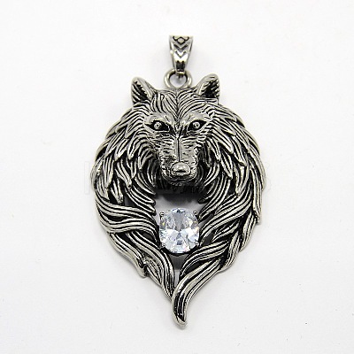 Retro Men's 304 Stainless Steel Steel Big Wolf Head Pendants STAS-O044-52B-1