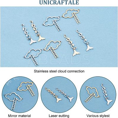 8Pcs 4 Styles 201 Stainless Steel Connector Charms STAS-UN0039-24-1