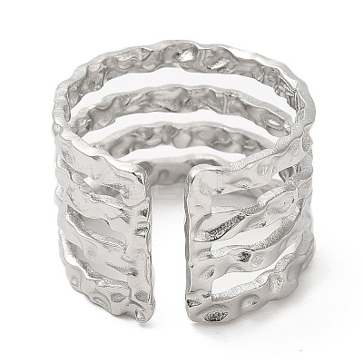 Non-Tarnish 304 Stainless Steel Multi Line Open Cuff Ring for Women RJEW-M149-18P-1