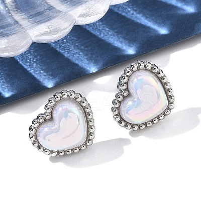 304 Stainless Steel Shell Heart Stud Earrings for Women EJEW-Z095-02P-1