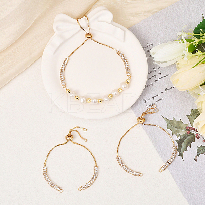 3Pcs Brass Pave Clear Cubic Zirconia Rectangle Slider Bracelet Making BJEW-BBC0001-19-1