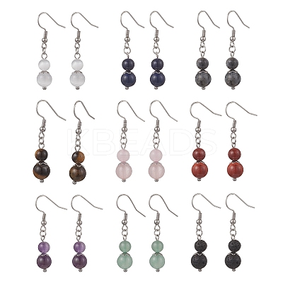 Round Gemstone Dangle Earrings EJEW-JE06781-1