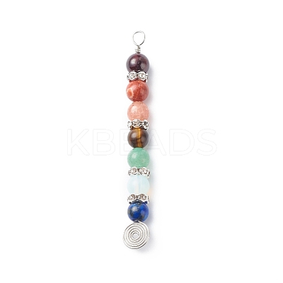 7 Chakra Mixed Gemstone Copper Wire Wrapped Big Pendants PALLOY-JF01899-02-1