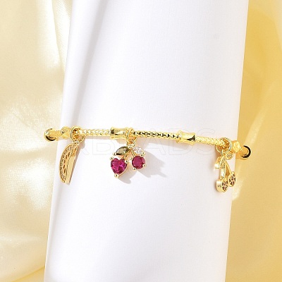 Brass Micro Pave Cubic Zirconia Fruit Charm Bangles for Women BJEW-Z089-01G-01-1