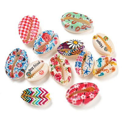 Printed Natural Shell Beads BSHE-G037-01-1