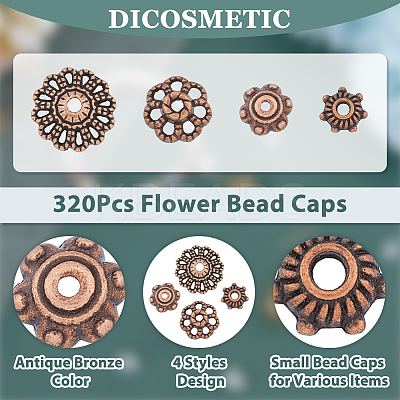 320pcs 4 styles Tibetan Style Alloy Caps FIND-DC0003-94-1
